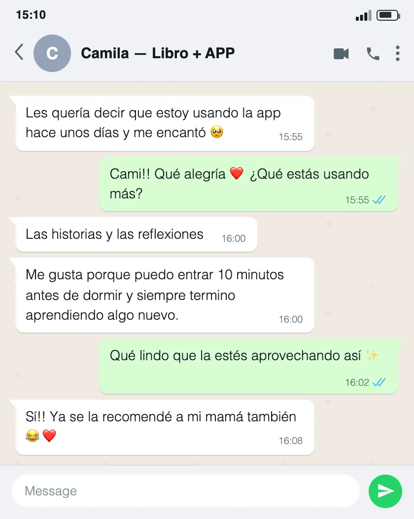Captura de WhatsApp: mensaje de Camila sobre Lucero