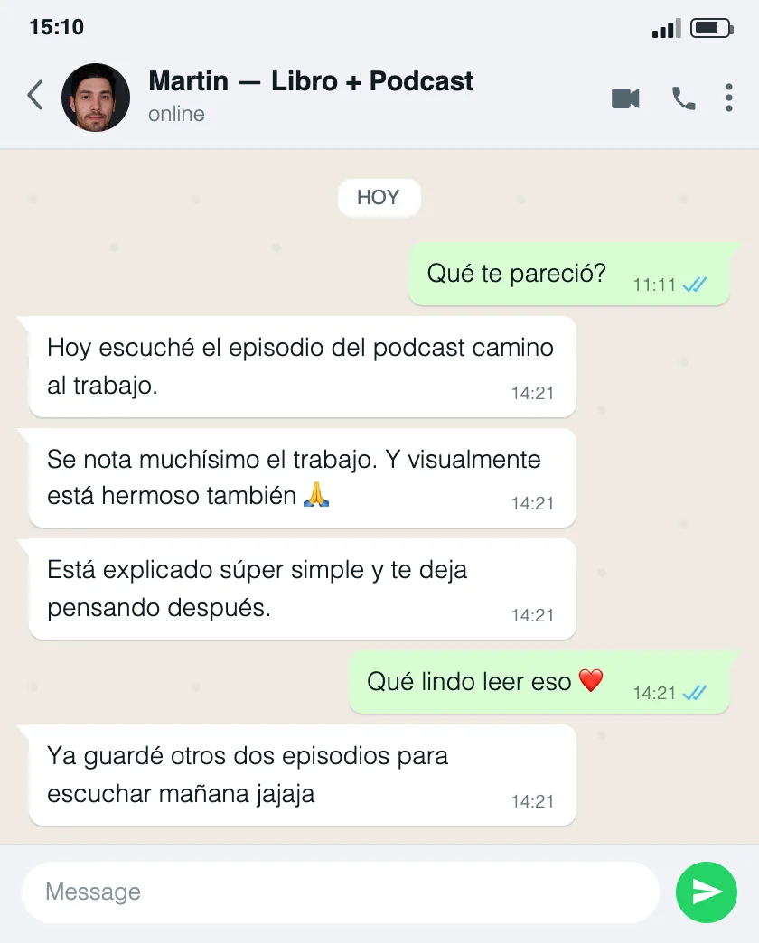 Captura de WhatsApp: mensaje de Martín sobre Lucero